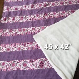 New Baby Girl Quilt Shower Gift Lap Blanket Handmade Crib Stroller Purple Pink